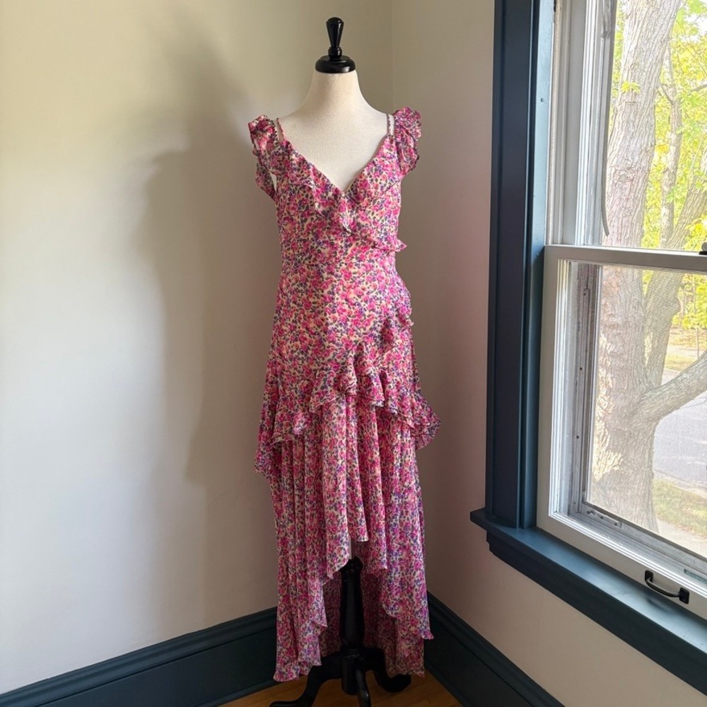 ASTR the Label Pink Floral Ruffle Maxi Dress